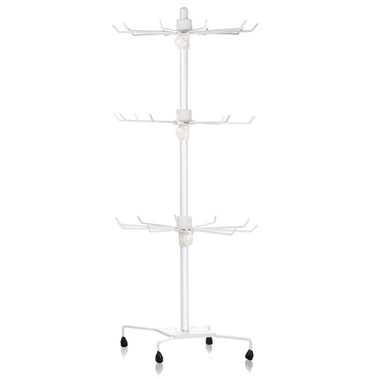 3-Tier Metal Jewelry Rack 30-Hook Necklaces Bracelets Display Stand Organizer Spinning Tower Holder - White -