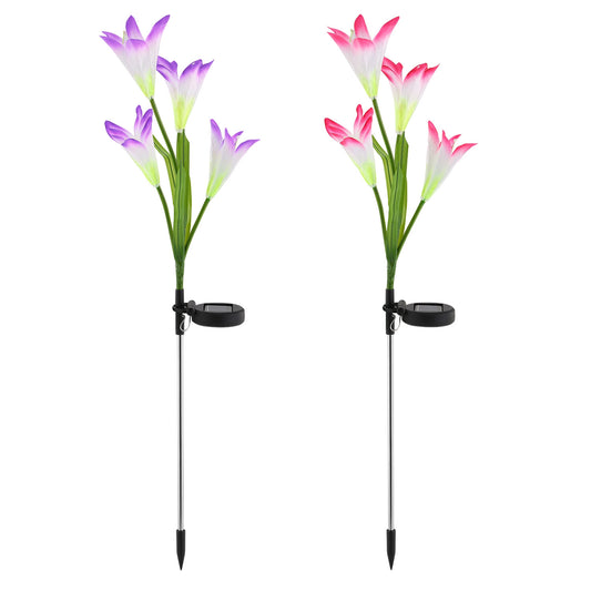 2Pcs Solar Garden Lights Outdoor Lily Flower LED Light 7-Color Changing IP65 Waterproof Pathway Stake Lights Patio Decorative for Garden Patio Yard Wa - Multi -