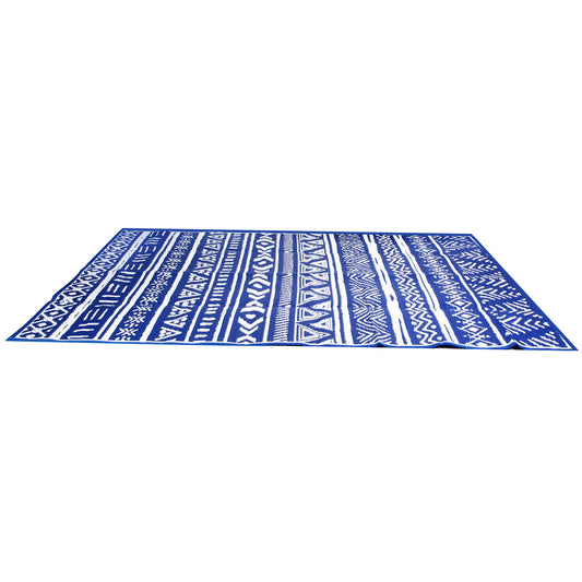 4.98x8FT Reversible Outdoor Rug Waterproof Mat with Storage Bag Portable Plastic Carpet Indoor Outdoor Activity for Picnic Patio Deck RV Trip Blue & W - Blue - 5 x 8ft