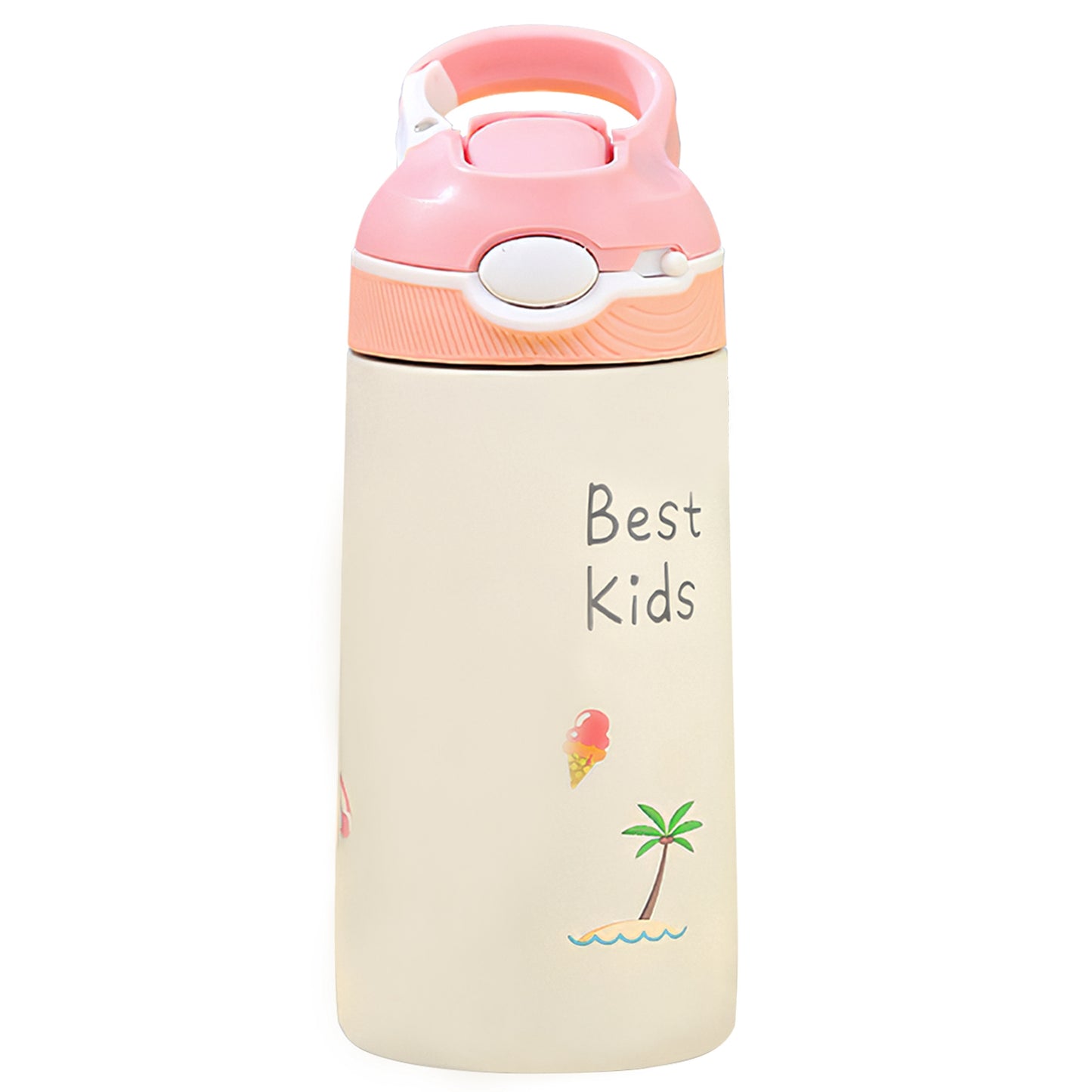 13.5Oz Insulated Stainless Steel Water Bottle Leak-proof Bottle for Kids with Straw Push Button Lock Switch Thermos Cup for Toddlers Boys Girls - Pink -