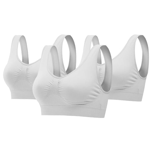 3 Pack Sport Bras For Women Seamless Wire-free Bra Light Support Tank Tops For Fitness Workout Sports Yoga Sleep Wearing - White - Small