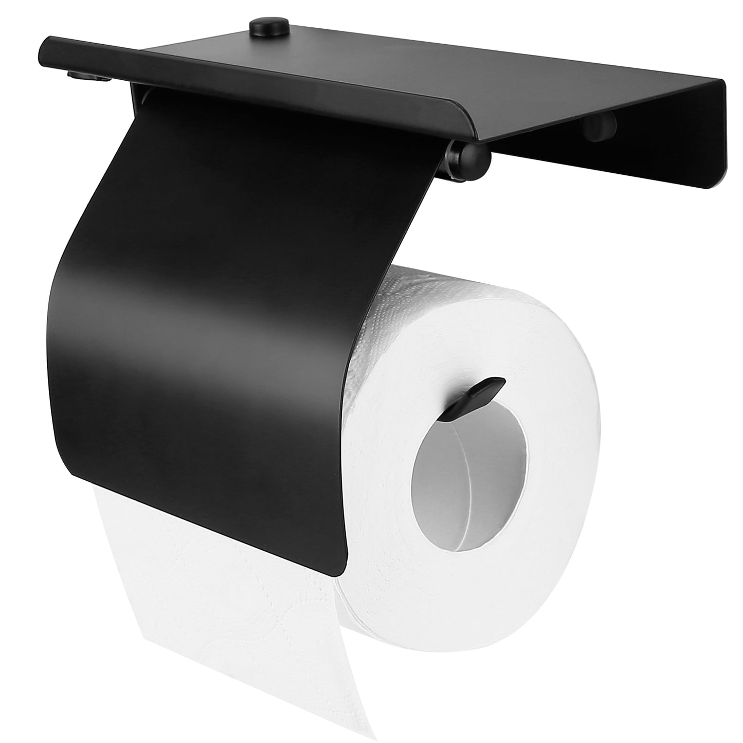 Wall Mounted Toilet Paper Holder with Phone Storage Rack Stainless Steel Toilet Roll Holder Tissue Holder - Black -