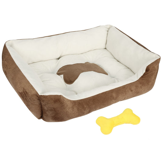 Pet Dog Bed Soft Warm Fleece Puppy Cat Bed Dog Cozy Nest Sofa Bed Cushion Mat For S/M Dog - Brown -