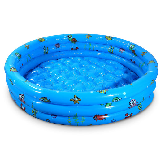 51x13” Inflatable Swimming Pool Blow Up Family Pool For 3 Kids Foldable Swim Ball Pool Center w/ 4 Valves Bottom Water Drain Plug For Indoor Backyard - Multi -