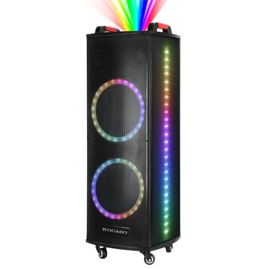 Portable Wireless Party Speaker Colorful Lights DJ PA System with TWS Function FM Radio USB MMC Card Reading Aux In Guitar Input Recording Function Mi - Black -