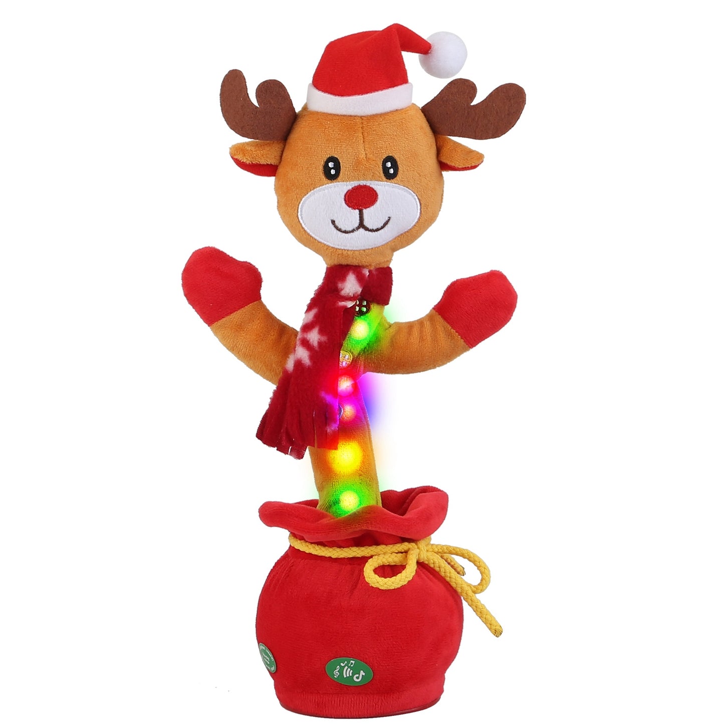 Kid Electric Dance Toy Christmas Elk Snowman Senior Penguin Plush Toy Interactive Sing Song Whirling Mimicking Recording Light up Toy - Elk -