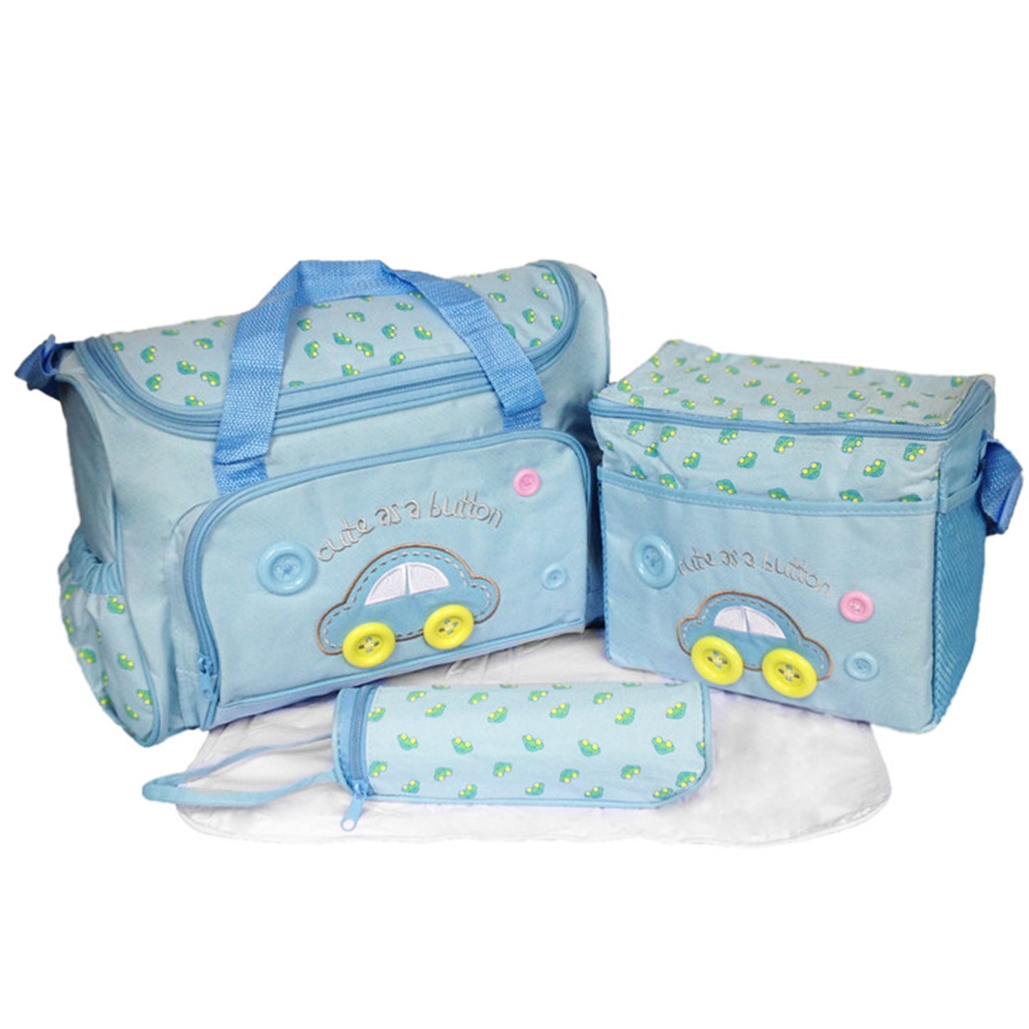 4Pcs Diaper Bag Tote Set Baby Napping Changing Bag Shoulder Mummy Bag with Diaper Changing Pad - Blue -