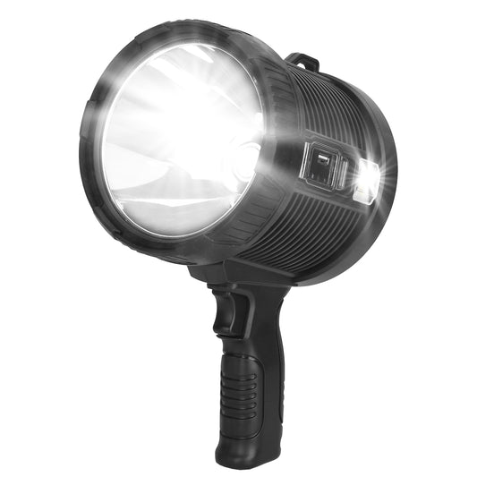 30000LM Rechargeable LED Searchlight IPX6 Waterproof Portable Handheld Spotlight Flashlight with 3 Color Filter Lens 6 Lighting Modes - Black -