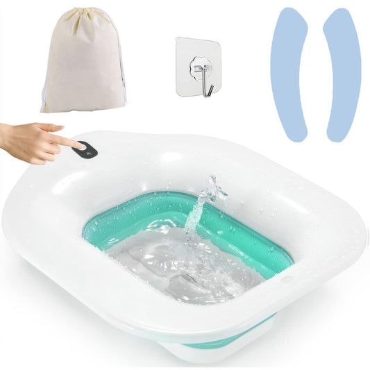 Foldable Postpartum Care Basin Sitz Toilet Seat Bidet Basin Battery Powered Toilet Bidet for Pregnant Postpartum Hemorrhoid Elderly Care 1400ML/47Oz - White -