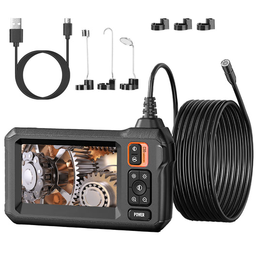 Industrial Endoscope Camera 1080P 4.3In Colorful IPS Screen 8mm IPX7 Waterproof Digital Snake Camera with 8Pcs LED Lights Inspection Camera with 16.4F - Black -