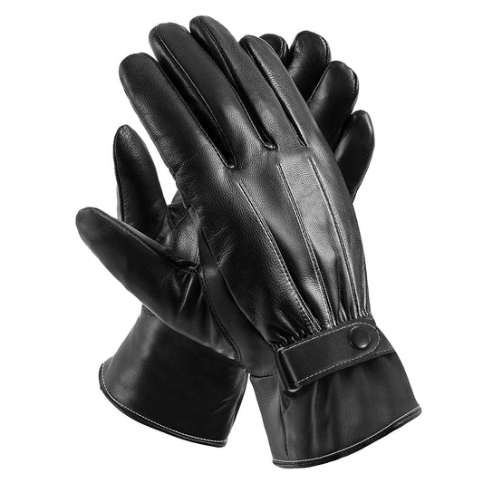 Men’s Leather Winter Gloves Touchscreen Outdoor Windproof Cycling Skiing Warm Gloves - Black -