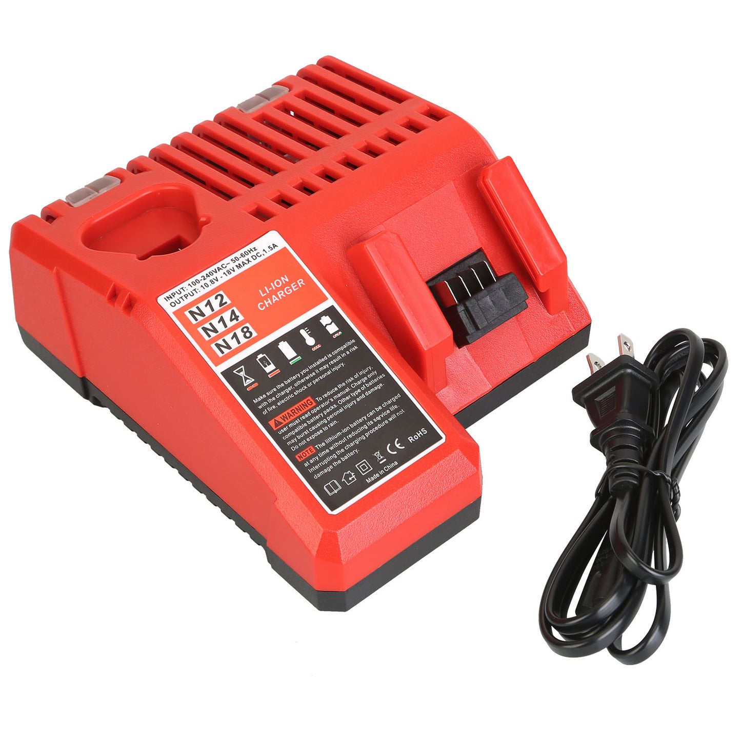 M12 M18 Rapid Fast Charger Fit for Milwaukee 10.8-18V Battery 48-59-1812 48-59-1808 - Red -