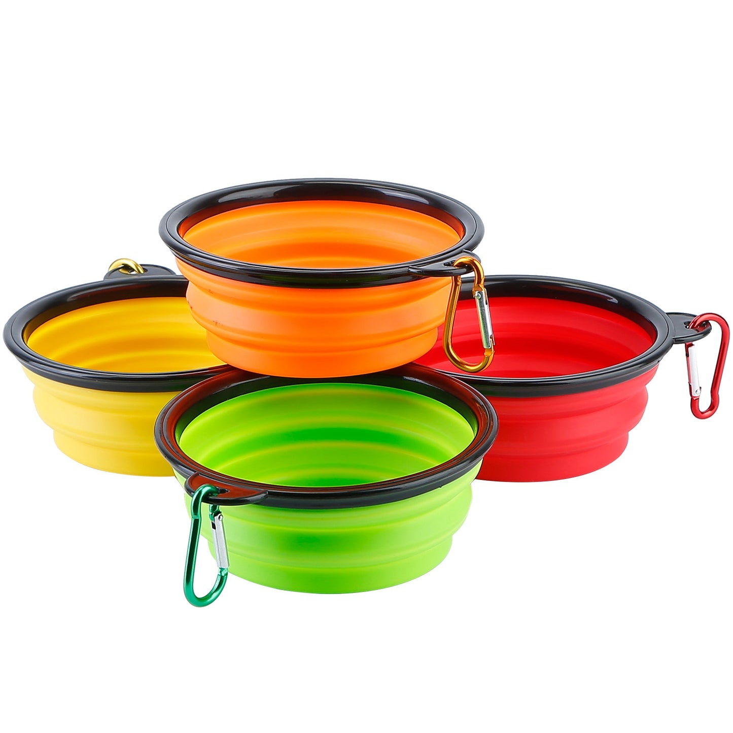 4Pcs Silicone Collapsible Dog Bowls BPA Free Travel Dog Bowl Foldable Cat Dog Food Water Bowl w/ Carabiner Clip For Traveling Walking Hiking - Multi -