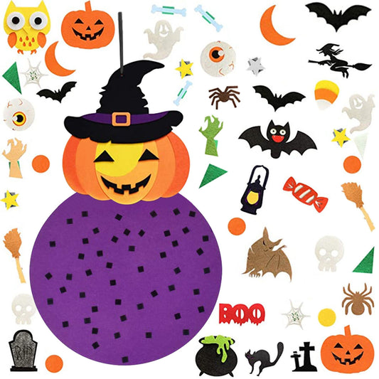 2.8FT Halloween Felt Pumpkin Witch 51Pcs Felt Pumpkin Witch Hanging Decor Ornaments Kits Halloween Gift for Toddlers - Multi -