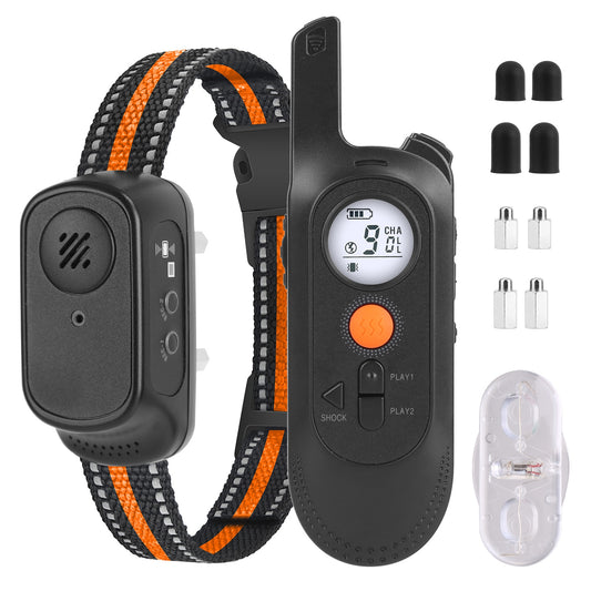 984FT Dog Training Collar IP65 Waterproof Pet Beep Vibration Electric Shock Collar 3 Channels Rechargeable Transmitter Receiver Trainer with Recording - Black -