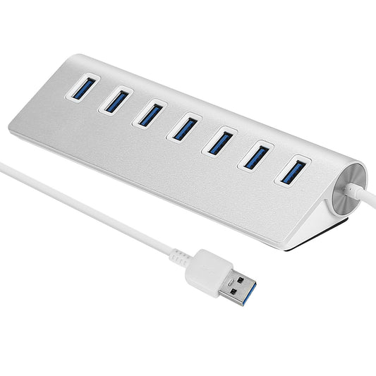 7-Port USB 3.0 Hub Portable Super Speed USB Data Hub with 1ft USB 3.0 Cable for Windows Linux Mac Devices - White -