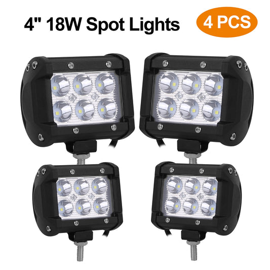 4 PCS 4” 18W Dual Row LED Waterproof Spot Light Pod Cube Light - Black -