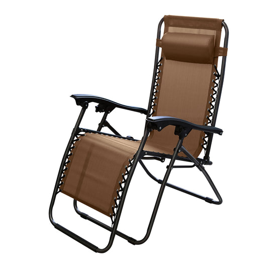 Zero Gravity Lounge Chair 330lbs Load Foldable Recliner Chair w/ Stress Relief Pillow Patio Poolside Beach Lying Chair - Brown - 1 pc