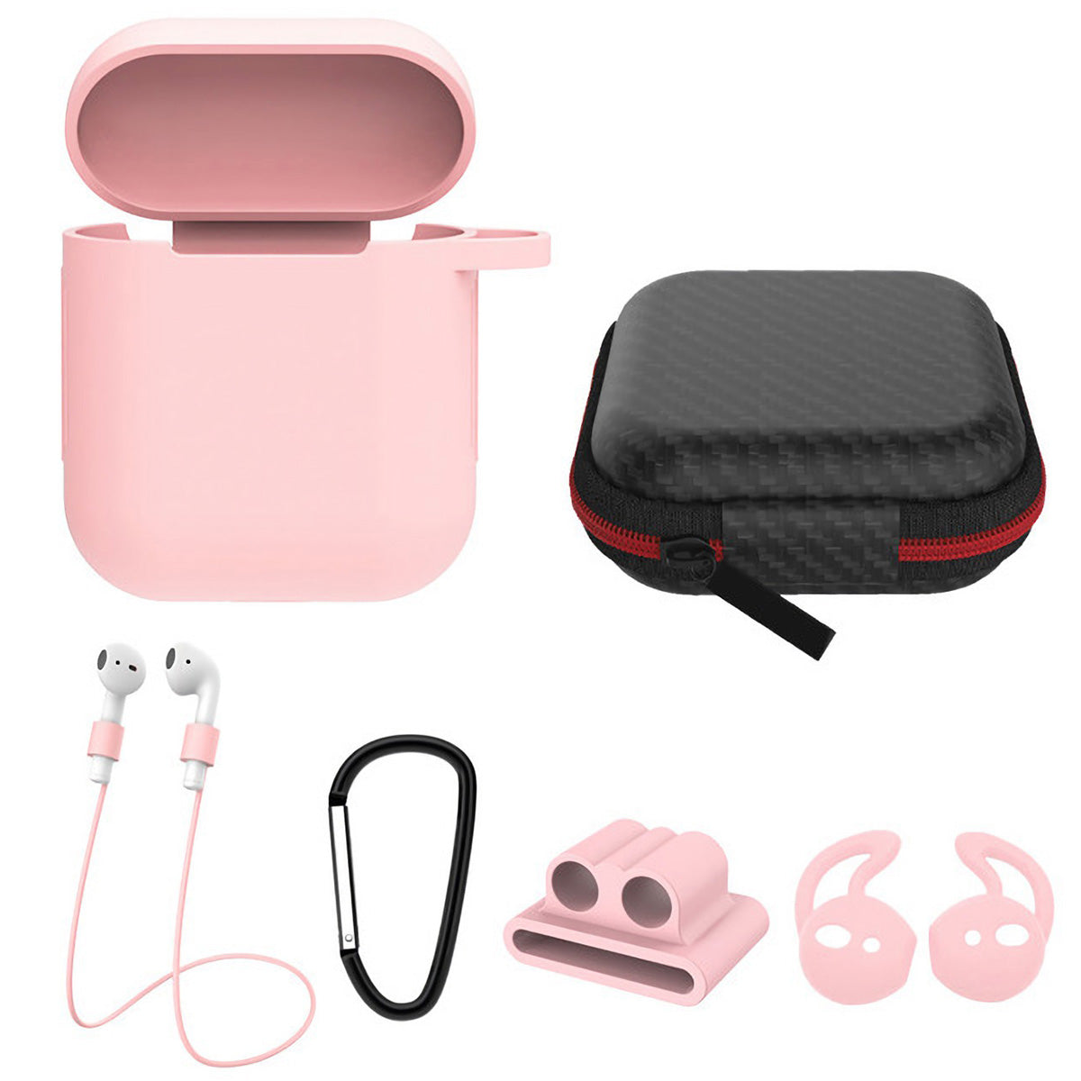 Silicone Case for Apple AirPod 1 2 AirPods Protective Cover Skin w/Strap Ear Hooks Watch Band Holder - Pink -