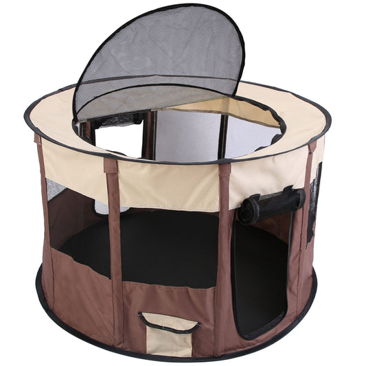 Foldable Playpen for Dog with Carry Bag Portable Travel Waterproof Indoor Outdoor Pet Cage Tent Detachable Upper Cover For Dog Cat Rabbit - Coffee - Medium