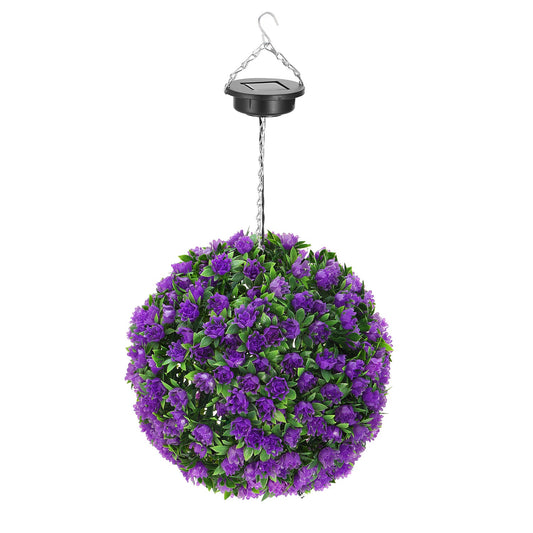 Solar Powered Topiary Ball 20 LED Lights Artificial Rose Flower Garden Hanging Light Ball IPX4 Water-Resistant Decorative Lighting for Home Garden Fen