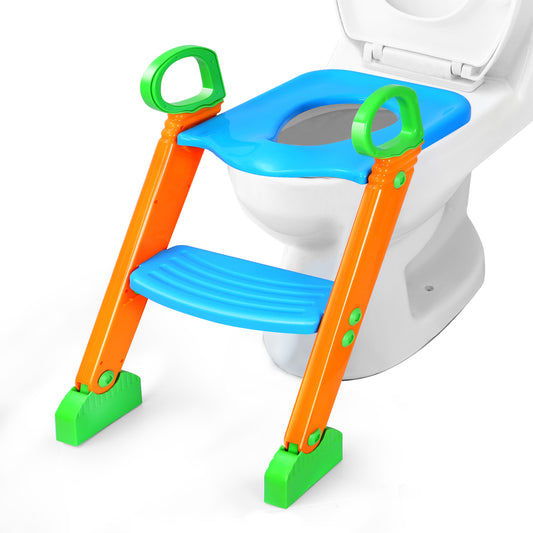 Potty Training Toilet Seat w/ Steps Stool Ladder For Children Baby Foldable Splash Guard Toilet Trainer Chair Anti-slip Feet Pedal Handle 132LBS Max L - Multi -