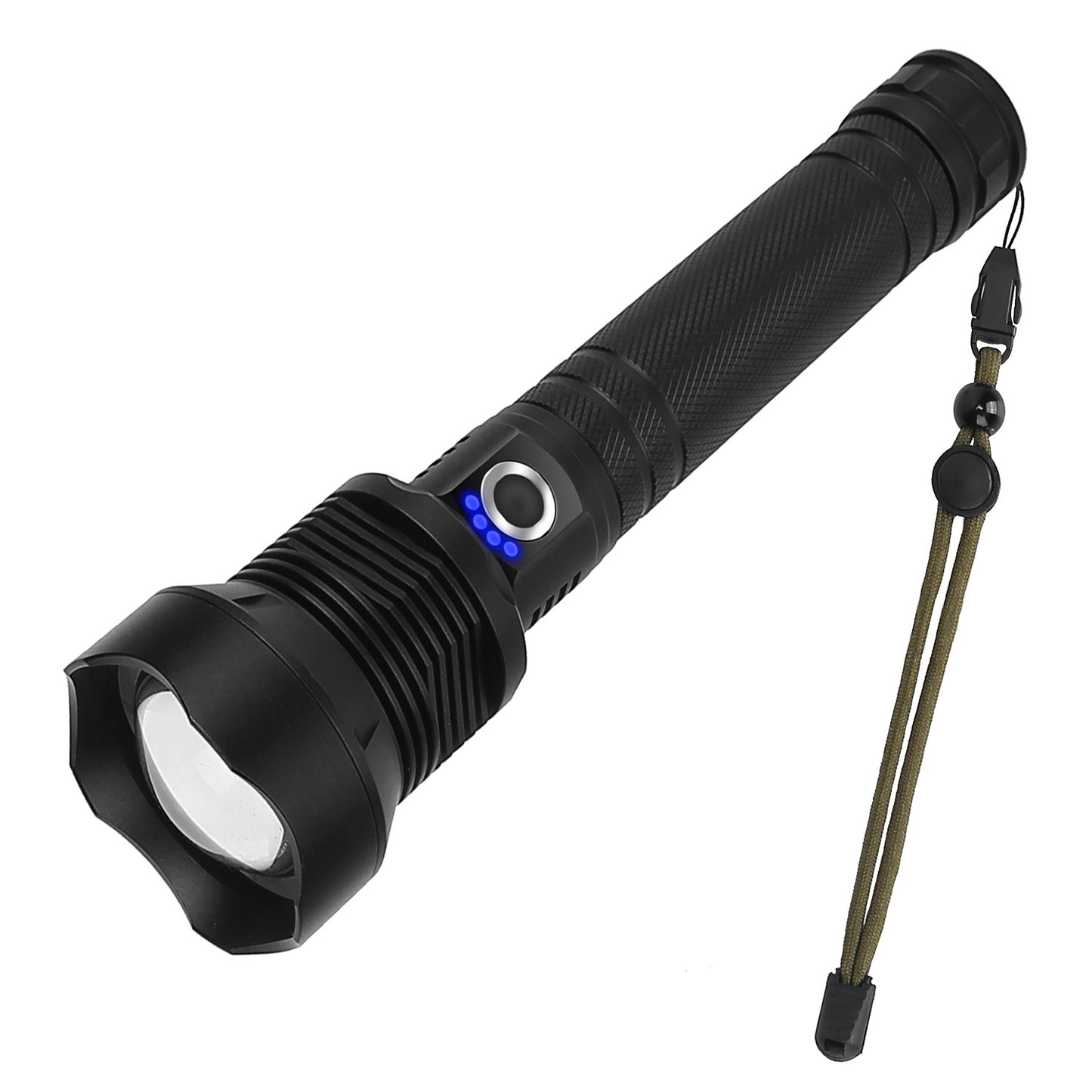 LED Tactical Flashlights 30000LM USB Rechargeable Flashlight Water-Resistant Zoomable LED Torch w/ 3 Modes SOS 3200mAh Battery Handheld Flashlights fo - Black -