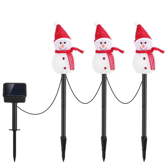 1Pc Solar Powered Lamp 3 Snowmen Outdoor Decorative Christmas Lamp Garden Stake Light IP55 Waterproof Santa Landscape Light Warm White LED Lighting Pa - Black -