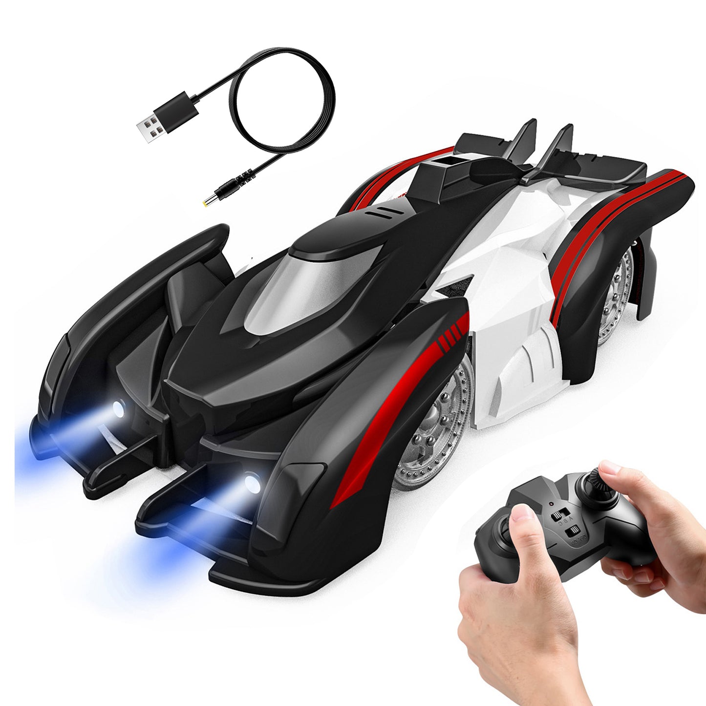 Electric Wall Climbing Car Toy 360° Rotating Shunt Car Remote Control Dual Mode RC Car Rechargeable Toy Car with Headlights Taillights Birthday Christ - Black -