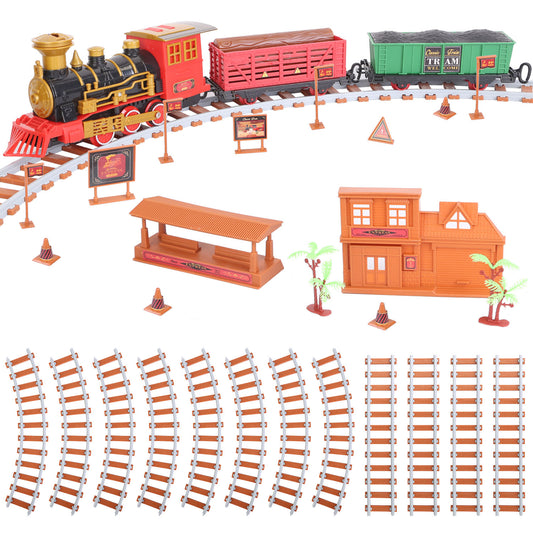 193Pcs Electric Train Set Steam Locomotive Passenger Coach Coal Car Battery Powered Christmas Train Set with Sounds Light Smoke Railway Kit Christmas - Multi -