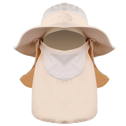 Fishing Bucket Hat Wide Brim Breathable Unisex Hat Sunlight-proof Removable Neck Face Fishing Cap For Fishing Hiking Traveling - Beige -