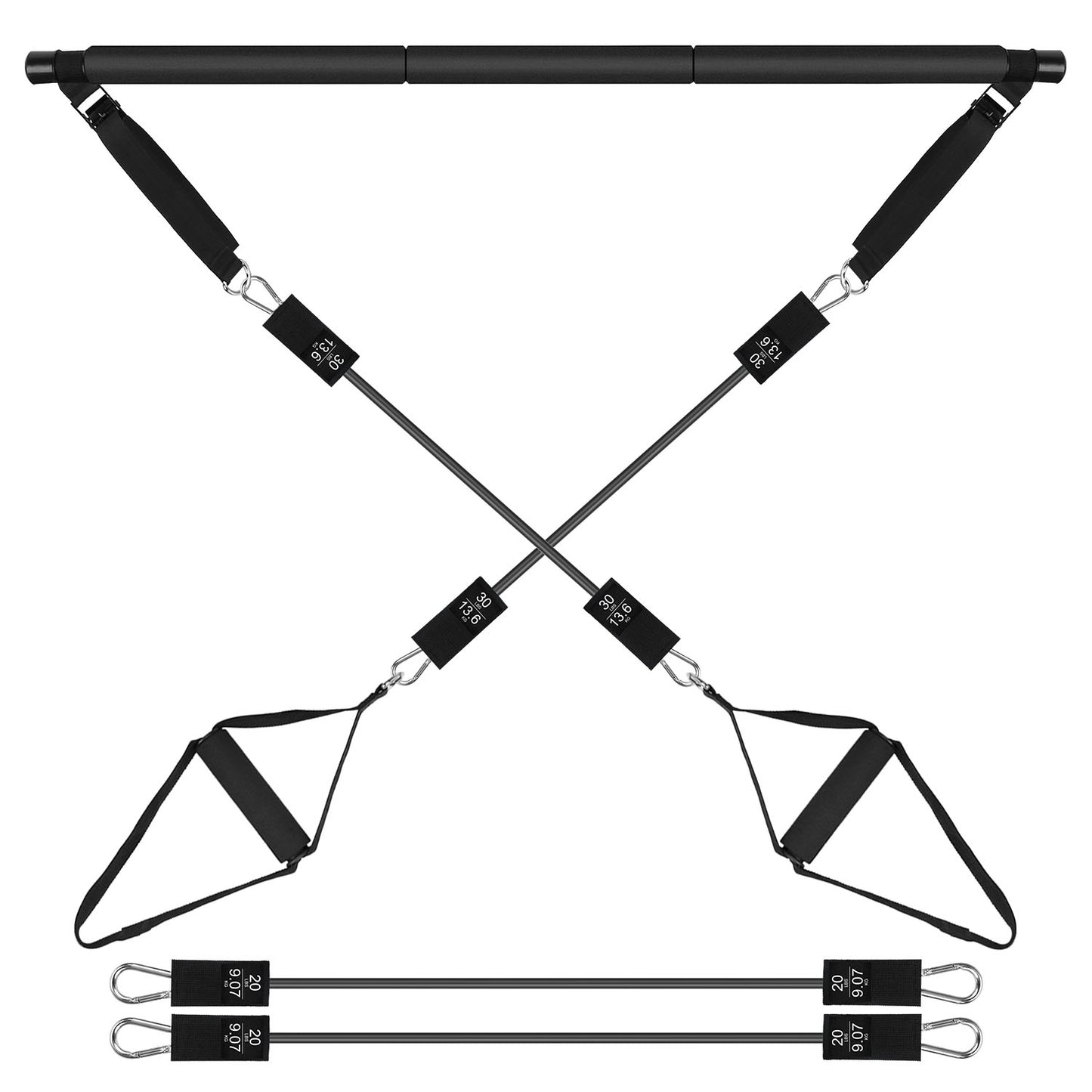 Pilates Bar Kit with 100LBS Resistance Bands Multifunctional Pilates Yoga Toning Bar Full Body Exercise Equipment Set for Beginners Intermediates Prof - Black - 100 lbs