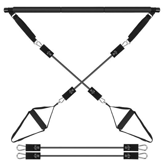 Pilates Bar Kit with 100LBS Resistance Bands Multifunctional Pilates Yoga Toning Bar Full Body Exercise Equipment Set for Beginners Intermediates Prof - Black - 100 lbs