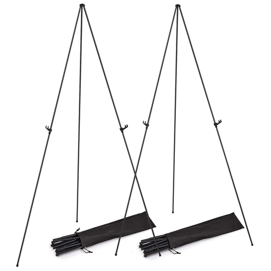 2 Pack Easel Stand for Display 61in Collapsible A Frame Tripod Easel Iron Alloy Drawing Stand with 2 Carry Bags for Wedding Poster Art Drawing Meeting - Black -