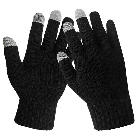 Unisex Touch Screen Gloves Full Finger Winter Warm Knitted Gloves For Warmth Running Cycling Camping Hiking - Black -