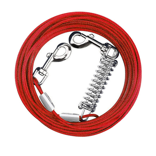 9.8FT Dog Tie Out Cable Long Dog Leash Chew Proof Lead Dog Chain with Durable Spring 360° Rotatable Clips PVC Case for Outside Yard Caming - Red - 3M