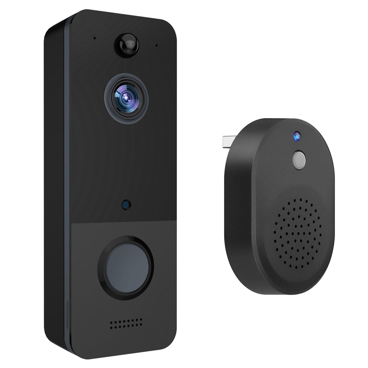 Wireless Smart Wi-Fi Video Doorbell Security Phone Door Ring Intercom Camera Two Way Audio Night Vision 720P Motion Detection Battery Operated - Black -