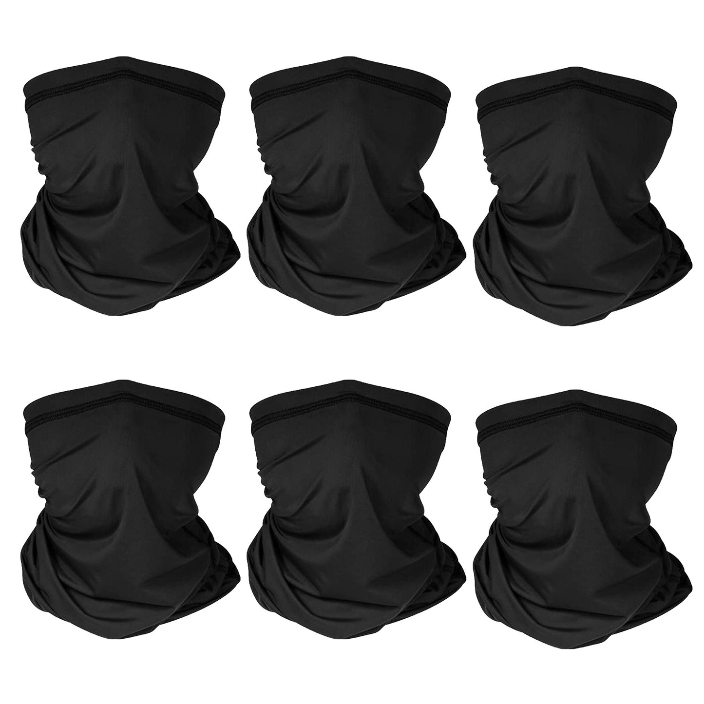 6Pcs Summer Neck Gaiter UV Sunscreen Protection Face Mask Scarf Breathable Cooling Shield Coverings For Cycling Hiking Fishing Running Motorcycle - Black -