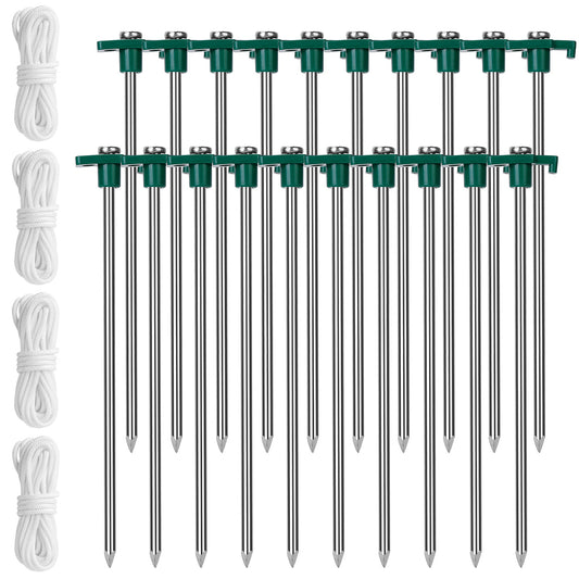 Tent Pegs Ropes Set 20Pcs 9.8in Heavy Duty Tent Stakes Nails Spike with 4x 9.8ft Nylon Ropes Tent Pop Up Canopy Stakes