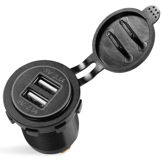 1Pc 2 USB Charger 12-24V Car Cigarette Lighter Socket Splitter Dual USB 2.1A Outlet Car Charger IP65 waterproof for Car Boat Marine Mobile - Black -