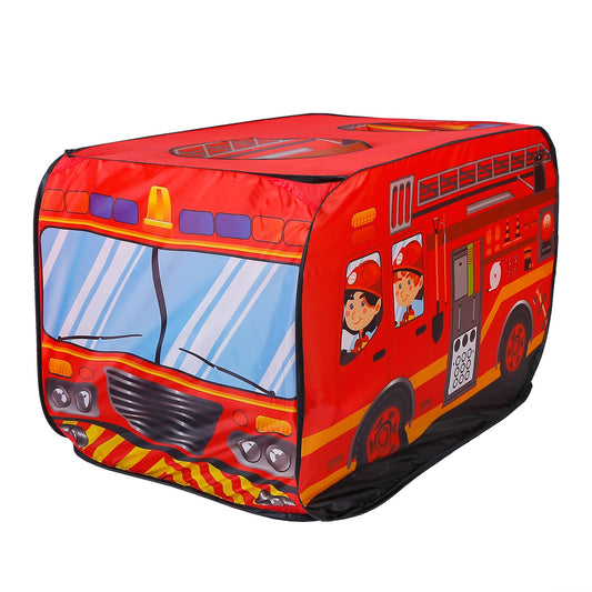 Kids Play Tent Foldable Pop Up Fire Truck Tent Portable Children Baby Play House W/ Carry Bag For Indoor Outdoor Use - Red -