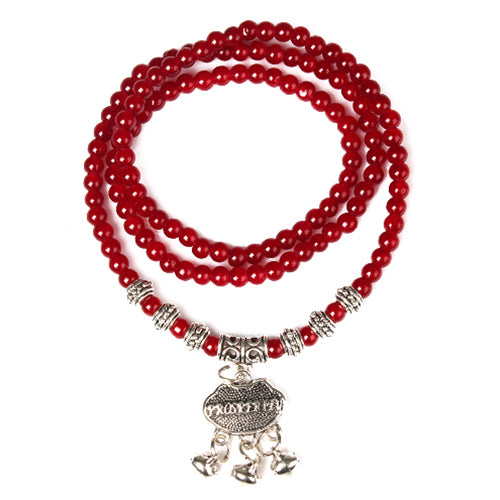 Red Agate Beaded Good Lock Bracelet - Red -