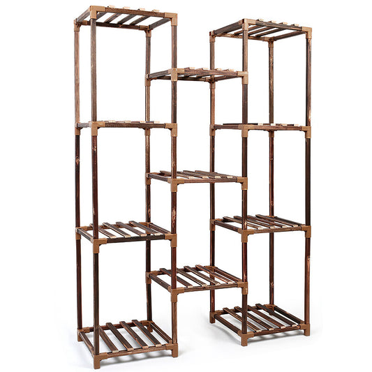 Multi-tier Wooden Plant Stand 11 Potted Flower Display Shelf Rack Vase Holder for Patio Balcony Garden - Black -