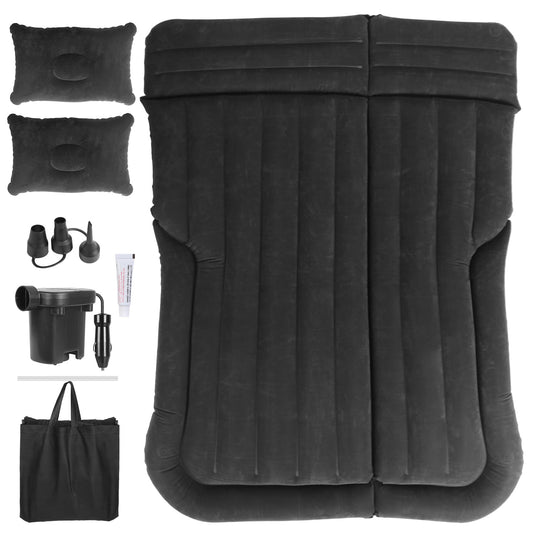 Inflatable SUV Air Mattress Thickened Camping Bed Cushion with Pillow Air Pump Storage Bag PVC Flocked Car Bed for Home Car Travel Camping - Black -