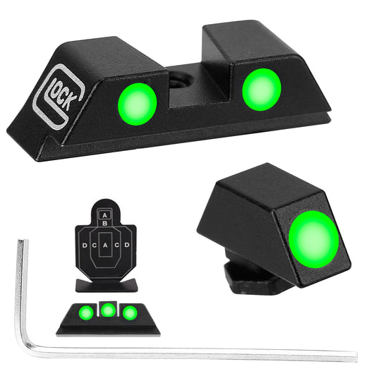 3-Dot Green Gun Night Sight Set Night Sight Glow In The Dark Fits For Glock 17, 19, 22, 23, 24, 26, 27, 33, 35, 37, 38 - Black -