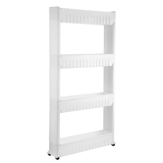 iMounTEK 4 Tiers Slim Storage Cart Mobile Rolling Shelf Unit Narrow Space Shelf for Kitchen Bathroom Pantry Laundry Garage Office - White - 4-Tier