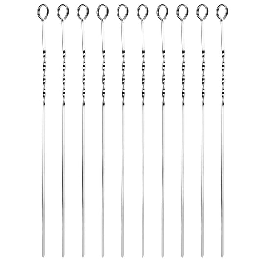 10Pcs BBQ Skewers 16" inch Kabob Skewers V-Shape Stainless Steel Shish Kebab Sticks Reusable Barbecue Skewers Set BBQ Grill Skewers for Meat Shrimp Ch