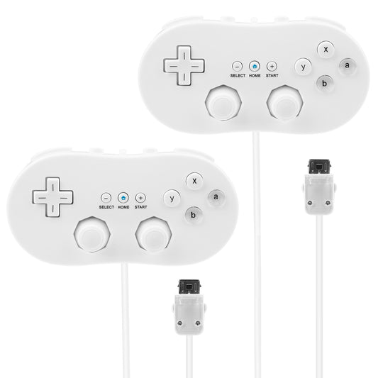 2PCS Classic Game Controller Pad Wired Gamepad Joypad Joystick for Nintendo Wii Remote - White -