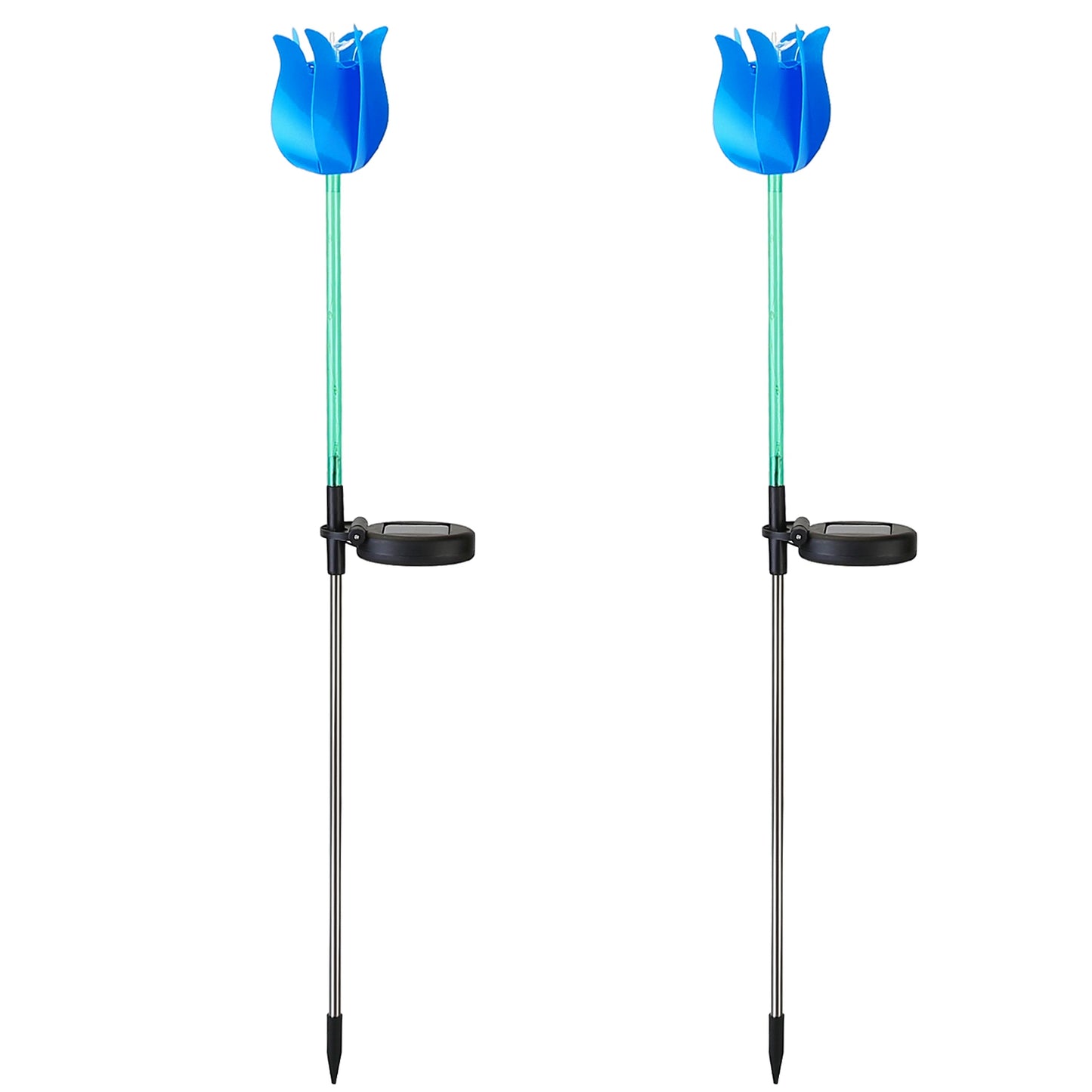 2Pcs Solar Powered Tulip Garden Light Wind Mill Waterproof Landscape Stake Lamp Decorative Lawn Lights For Yard Driveway Walkway Patio - Blue -