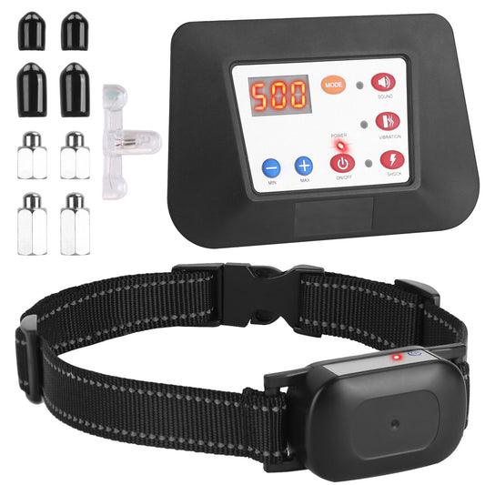 990FT Radius Dog Training Collar Wireless Fence IPX6 Waterproof Pet Beep Vibration Electric Shock Fence System 3 Channels Rechargeable Transmitter Rec - Black - 1 pack